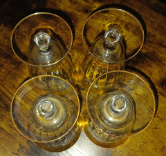 4 Tiffin Minton Clear Stem 14196 Liquor Cocktail Glasses 4.5″ Gold Encrusted 4oz