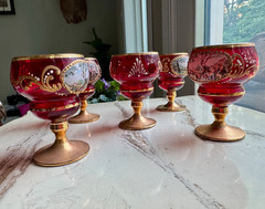 VTG 5 Ardalt Italian Gold Gilt Hand Painted Cognac Snifters 1056