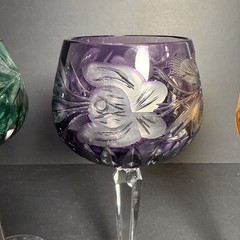 VTG Multicolored Cut To Clear Crystal Bohemian Hock Glasses Set/4