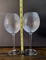 Mid Century Clear Cut Wine Goblet Vertical And Horizontal Design (Set Of 2) 9″H