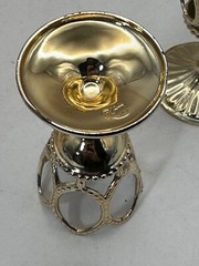 Set of Four Vintage Art Deco Nouveau Blue Glass in Silver Metal Holder Cordials