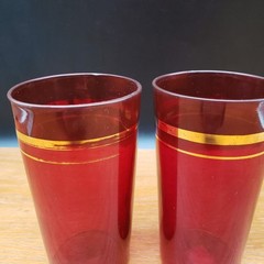 Anchor Hocking Royal Ruby Tumblers 9 oz Gold Rim Set of 2 VTG Red Glass USA