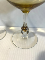 Pair Jozef Stanik Art Deco Gold Ball Stem Crystal Goblets