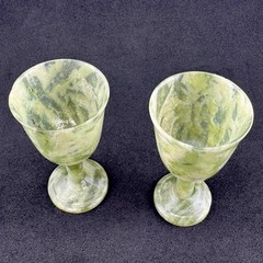 Vtg Green Onyx Marble Wine Goblets Cordial Cups Earthy Vibrance Hand Carved 3.5”