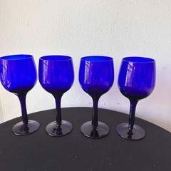 Vintage Libbey Cobalt Blue Small Wine Glasses 6″ Set of 4 200ml Stemware MCM