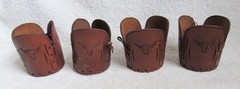 4 Western Cowboy Ranch Leather Longhorn Steer Drink Glass Cozy Holder Coaster