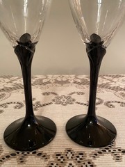 Vintage, Crystal, Alexandra Black Tulip, Champagne Flutes by Mikasa Set of 2