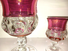 Set/20 Vtg Tiffin-Franciscan King’s Crown Cranberry Flash Water&Cordial Goblets