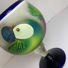 Mexican Hand Painted Mouth Blown Martini Margarita Glass Parrot art