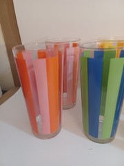 Vintage Summertime Rainbow Striped Set Of Six Tumblers Pre-owned 6.5 Inches