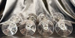 Set Of 4~Vintage Clear Glass 6” Goblets~Thumbprint~Multi Side Bulbous Stem
