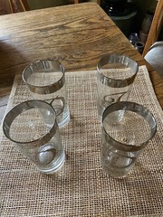 Vintage Highball Dorothy Thorpe Style MCM Silver Letter D Glass Monogram. Set-4