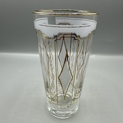 Vintage Libbey Baguette Diamond Pattern White Gold Glass Tumblers MCM