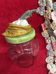 Old Biscuit Cookie Jar Cannister Resin Lid Detailed Sugar Scoop Bag Pig Ear Jar