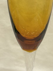 Amber Champagne Flutes Bell Shape Glasses W/ Clear Stems Holds 8oz. Set of 2