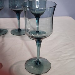 10 Vtg Carico Tivoli Blue Wine Glasses 7.25″ MCM Blown Glass Smoky Gray Teal