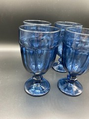 Set of 4 Libbey DuraTuff Gibraltar Dusky Blue Iced Tea Glass Goblets 7″ Vintage