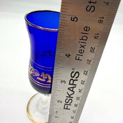 Cordial Glasses Set 2 Kamenicky Senov Czech Cobalt Aqua Gold Gilt Twist