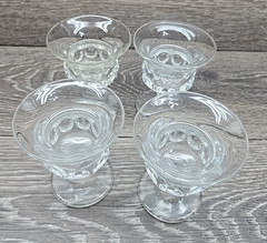 4 Tiffin-Franciscan King’s Crown Clear Glass Thumbprint Cordial 3.5″ VTG