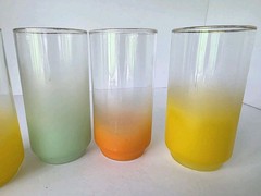Vintage Libbey Frosted Ombre Drinking Glasses Set of 5 MCM Gold Rim Tumblers