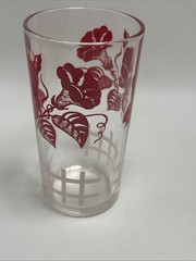 Vintage Red Morning Glory Floral Flowers Juice Glasses Cottage Core MCM Set Of 4