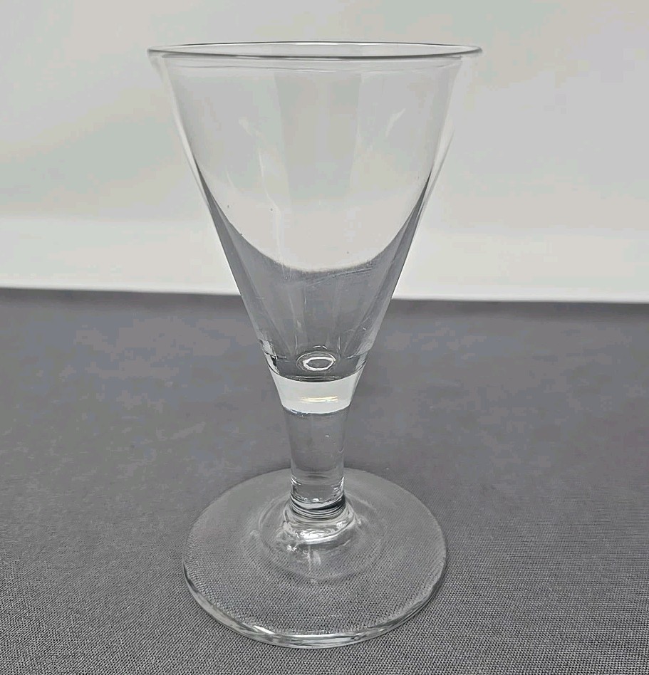 Antique British Hand Blown Flint Glass Wine Circa Late 1700s 4 3/8″