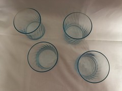Vintage Aqua Blue Wavy/Swirl Lowball Drinking Glasses Set Of 4