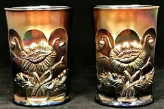 GORGEOUS Rare Northwood Carnival Glass Oriental Poppy Tumblers Signed AMAZING