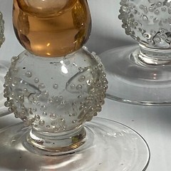 Vintage Hand Blown Glass Multi-color Champagne Flutes w/Icy Ball Stems 2.5oz – 4