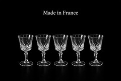 Vintage French Crystal Wine Glasses Diamond Cut Stemware Made in France