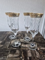 Vintage Circleware Gold Accent Trim Fluted Swirl Wine Glasses Set Of 4