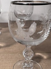 Set Of 6 Vintage Crystal Goblet Glasses Etched Engraved Wildlife Hunting 3” Dia.