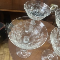 Antique Chintz Champane Coupe Fostoria Set Four Glass Goblet Stems