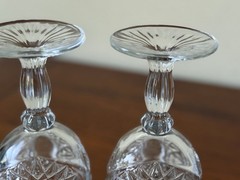 Star Burst Design Ribbed Stem Heavy Cut Glass 12 Ounce Wine Water Goblets 2-Set