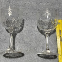 (2) Small Vintage Wine Liquor Aperitif Glasses Etched Approx 4.75”