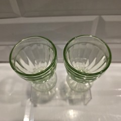 2 Anchor Hocking Pillar Optic Green Cordial Glasses 3 1/8” Uranium Glass