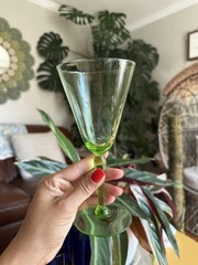 Vintage Green Vaseline UraniumWine Glasses, Set of 4 circa 1940’s-1950’s
