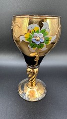Venetian Hand Blown Tre Fuochi Murano Purple Coridal w/ Gold Gilt Trim Italy