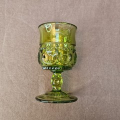 4 Indiana Glass Stemmed 2 Oz Shot Glasses 3.5” Avocado Green Kings Crown Thumb