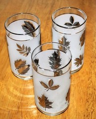 Libbey Glass ~ Set of 3 SILVER LEAF HIGHBALL GLASSES (5-5/8″ Tall) 1953-1978 Guc