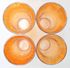 Hazel Atlas Fruits Design Iridized 8 oz. Marigold Glass Flat Tumblers (Set of 8)