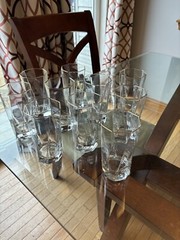 Set of 10 Art Deco Gold Rim Geometric Octagonal Ribbed High Ball Glasses NWOT