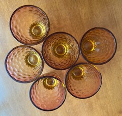 Vintage Amberina Baby Thumb Print Pitcher & 6 Shot Glasses; No Chips, Cracks