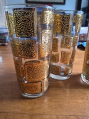 Set of 3 Hi-Ball Barware Glasses Art Deco Gold Geometric Pattern