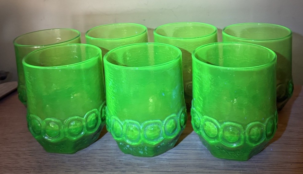 Vintage Tiffin Franciscan Madeira Old Fashion Glass Citron 7 Count GLOWS