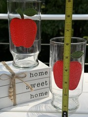 4 Vintage 1960s Red Textured Apple Glass 6” Tumblers + Aladdin Tea Jar Dispenser