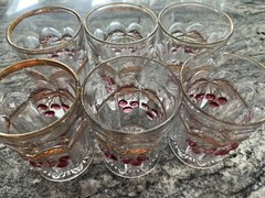 Set/6 Northwood & Co. Cherry Cable Ruby & Gold Chinoiserie Glasses Carnival