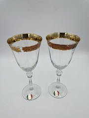 Vintage Cristalleria Fratelli Fumo Gold Rimmed Wine Glasses 8.5” Handmade Italy