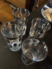 MCM Dorothy Thorpe Silver Rim Polka Dot Glasses Barware Set Of 3 1960’s
