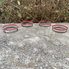 Vtg 1920s Art Deco Red Blk Banded Ice Bucket 4 Shot Glasses Prohibition Era Read